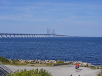 The Oresund Bridge, a double-track railway and dual carriageway bridge-tunnel between Sweden and Denmark by the Baltic Sea, is seen in Malmo...