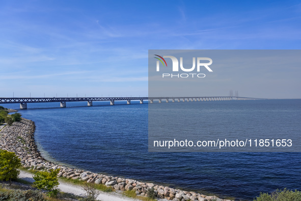 The Oresund Bridge, a double-track railway and dual carriageway bridge-tunnel between Sweden and Denmark by the Baltic Sea, is seen in Malmo...