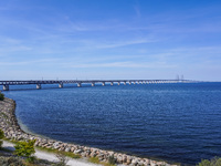 The Oresund Bridge, a double-track railway and dual carriageway bridge-tunnel between Sweden and Denmark by the Baltic Sea, is seen in Malmo...