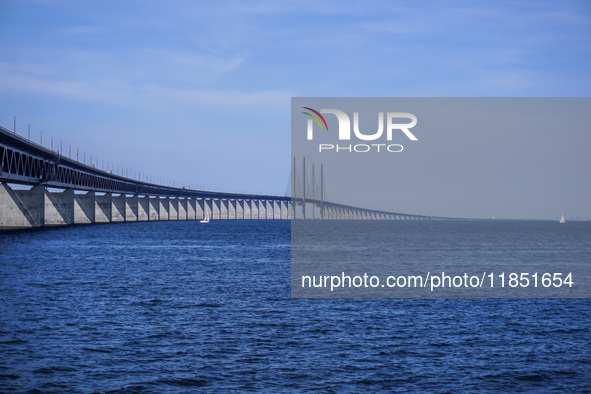 The Oresund Bridge, a double-track railway and dual carriageway bridge-tunnel between Sweden and Denmark by the Baltic Sea, is seen in Malmo...