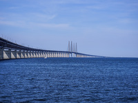 The Oresund Bridge, a double-track railway and dual carriageway bridge-tunnel between Sweden and Denmark by the Baltic Sea, is seen in Malmo...