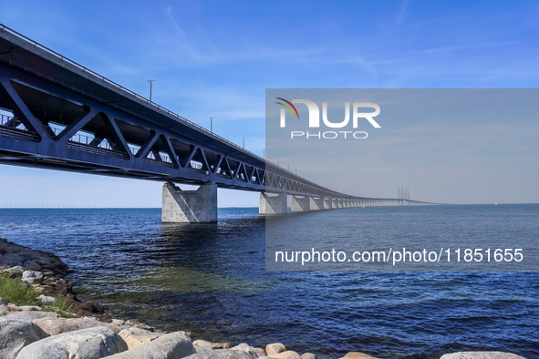 The Oresund Bridge, a double-track railway and dual carriageway bridge-tunnel between Sweden and Denmark by the Baltic Sea, is seen in Malmo...