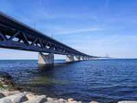 The Oresund Bridge, a double-track railway and dual carriageway bridge-tunnel between Sweden and Denmark by the Baltic Sea, is seen in Malmo...