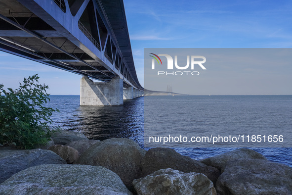 The Oresund Bridge, a double-track railway and dual carriageway bridge-tunnel between Sweden and Denmark by the Baltic Sea, is seen in Malmo...