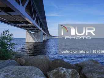 The Oresund Bridge, a double-track railway and dual carriageway bridge-tunnel between Sweden and Denmark by the Baltic Sea, is seen in Malmo...