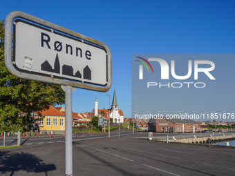 A Ronne sign is seen in Ronne, Bornholm Island, Denmark, on August 6, 2024. (