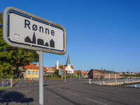 A Ronne sign is seen in Ronne, Bornholm Island, Denmark, on August 6, 2024. (