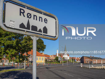 A Ronne sign is seen in Ronne, Bornholm Island, Denmark, on August 6, 2024. (