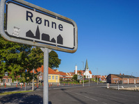 A Ronne sign is seen in Ronne, Bornholm Island, Denmark, on August 6, 2024. (