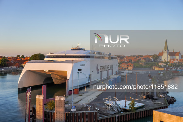 A general view of the ferry terminal in the port with a Bornholmslinjen ferry is seen in Ronne, Bornholm Island, Denmark, on August 6, 2024....