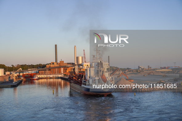 A general view of the port during sunset is seen in Ronne, Bornholm Island, Denmark, on August 6, 2024. 