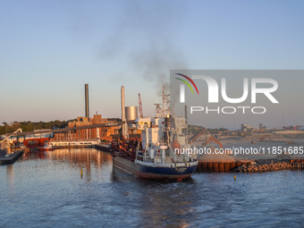 A general view of the port during sunset is seen in Ronne, Bornholm Island, Denmark, on August 6, 2024. (