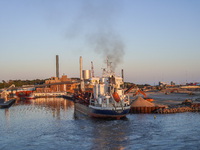 A general view of the port during sunset is seen in Ronne, Bornholm Island, Denmark, on August 6, 2024. (