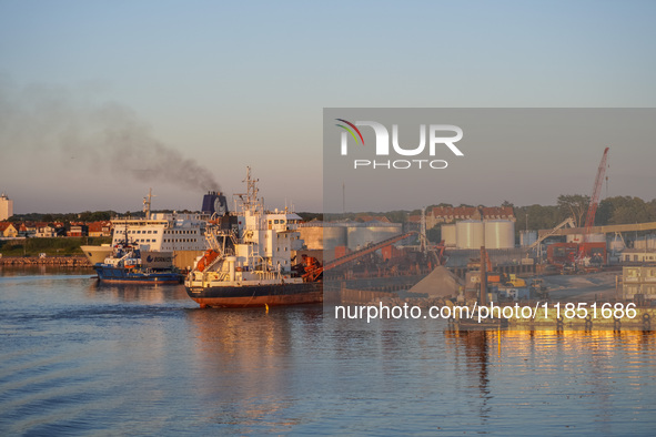 A general view of the port during sunset is seen in Ronne, Bornholm Island, Denmark, on August 6, 2024. 