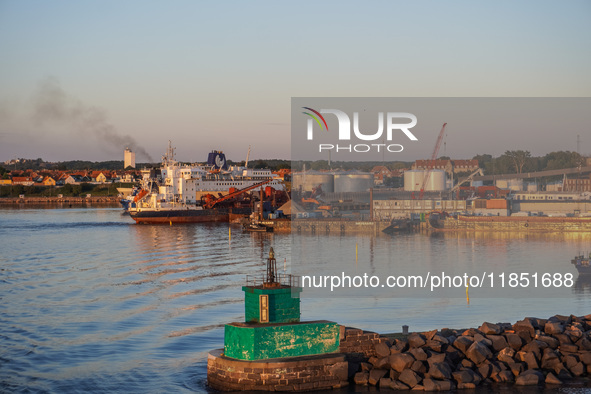 A general view of the port during sunset is seen in Ronne, Bornholm Island, Denmark, on August 6, 2024. 