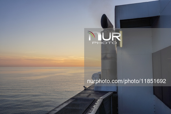 A general view of the port during sunset is seen in Ronne, Bornholm Island, Denmark, on August 6, 2024. 