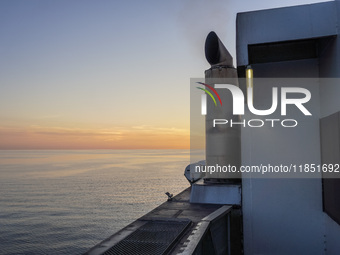 A general view of the port during sunset is seen in Ronne, Bornholm Island, Denmark, on August 6, 2024. (