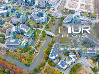 The photo, taken in Nanjing, Jiangsu province, China, on December 10, 2024, shows Nanjing Jiangdao Zhicube Zero-Carbon Park, Nanjing's first...