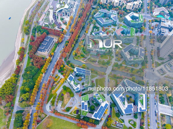 The photo, taken in Nanjing, Jiangsu province, China, on December 10, 2024, shows Nanjing Jiangdao Zhicube Zero-Carbon Park, Nanjing's first...