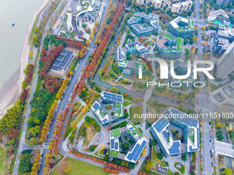 The photo, taken in Nanjing, Jiangsu province, China, on December 10, 2024, shows Nanjing Jiangdao Zhicube Zero-Carbon Park, Nanjing's first...