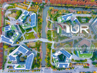 The photo, taken in Nanjing, Jiangsu province, China, on December 10, 2024, shows Nanjing Jiangdao Zhicube Zero-Carbon Park, Nanjing's first...