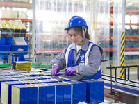 A worker produces energy storage batteries at Nantong Guoxuan New Energy Technology Co., Ltd. in Nantong High-tech Zone, East China's Jiangs...