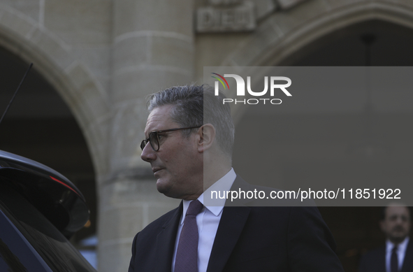 Britain's Prime Minister Keir Starmer leaves the Presidential Palace after meeting with Cyprus' President Nikos Christodoulides in the capit...