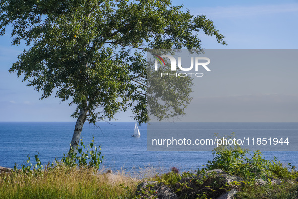 A general view of the Baltic Sea is seen in Gudhjem, Bornholm Island, Denmark, on August 6, 2024. 