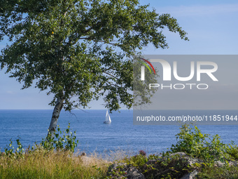 A general view of the Baltic Sea is seen in Gudhjem, Bornholm Island, Denmark, on August 6, 2024. (