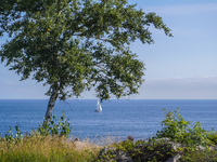 A general view of the Baltic Sea is seen in Gudhjem, Bornholm Island, Denmark, on August 6, 2024. (