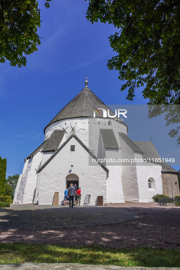 Osterlars Church is seen on Bornholm Island, Denmark, on August 6, 2024. Built around 1160, it consists of an apse, an oval chancel, a large...