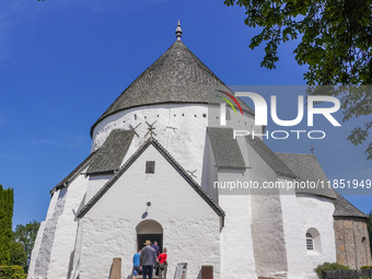 Osterlars Church is seen on Bornholm Island, Denmark, on August 6, 2024. Built around 1160, it consists of an apse, an oval chancel, a large...