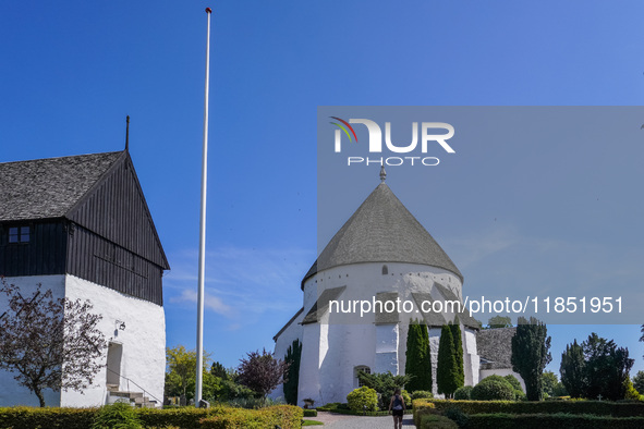 Osterlars Church is seen on Bornholm Island, Denmark, on August 6, 2024. Built around 1160, it consists of an apse, an oval chancel, a large...