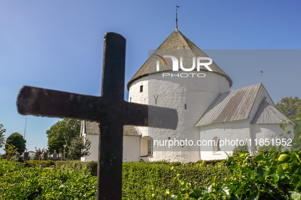 Nylars Church (Nylars Kirke) is seen on Bornholm Island, Denmark, on August 6, 2024. Originally designed for a defensive role, the solid str...