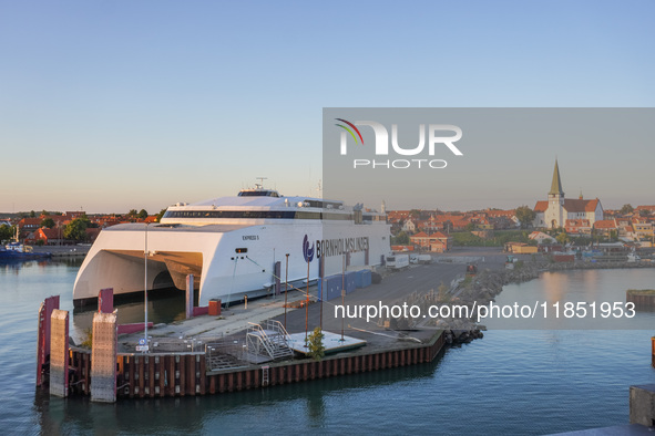 A ferry is seen in the Ronne ferry terminal on Bornholm Island, Denmark, on August 6, 2024. 