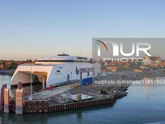 A ferry is seen in the Ronne ferry terminal on Bornholm Island, Denmark, on August 6, 2024. (