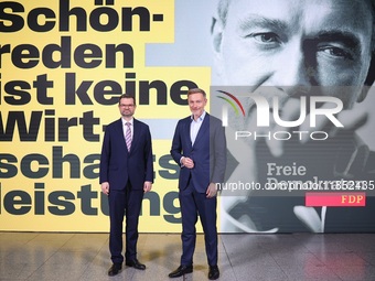 FDP Federal Chairman Christian Lindner and the designated Secretary General Dr. Marco Buschmann speak at a press conference after the campai...