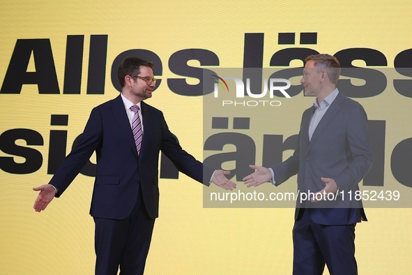 FDP Federal Chairman Christian Lindner and the designated Secretary General Dr. Marco Buschmann speak at a press conference after the campai...