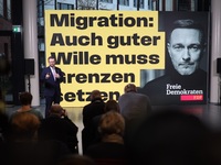 FDP Federal Chairman Christian Lindner and the designated Secretary General Dr. Marco Buschmann speak at a press conference after the campai...