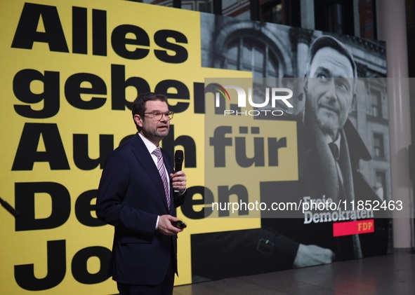 FDP Federal Chairman Christian Lindner and the designated Secretary General Dr. Marco Buschmann speak at a press conference after the campai...