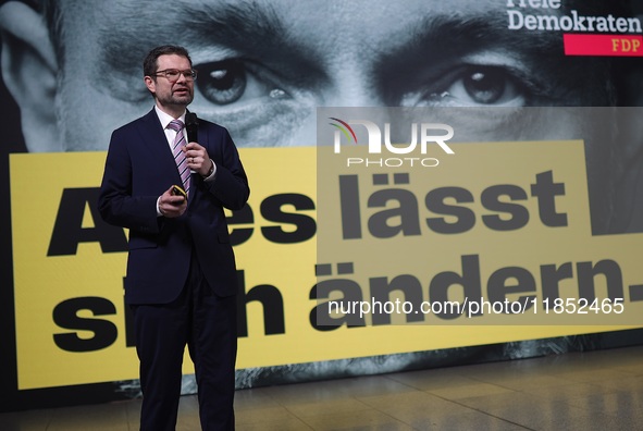 FDP Federal Chairman Christian Lindner and the designated Secretary General Dr. Marco Buschmann speak at a press conference after the campai...