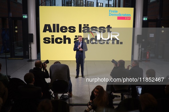 FDP Federal Chairman Christian Lindner and the designated Secretary General Dr. Marco Buschmann speak at a press conference after the campai...