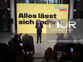 FDP Federal Chairman Christian Lindner and the designated Secretary General Dr. Marco Buschmann speak at a press conference after the campai...