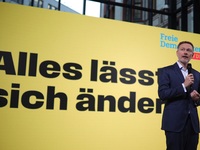 FDP Federal Chairman Christian Lindner and the designated Secretary General Dr. Marco Buschmann speak at a press conference after the campai...