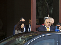 The leader of the party GERB (Citizens for European Development of Bulgaria), Boyko Borisov, stands in front of the Presidency building afte...