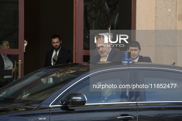 The leader of the party GERB (Citizens for European Development of Bulgaria), Boyko Borisov, stands in front of the Presidency building afte...