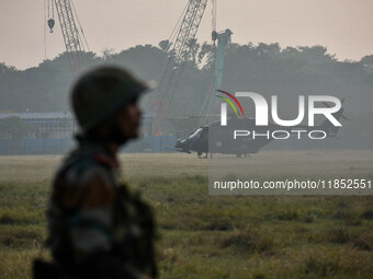 Indian Army helicopters take part in a practice run for the upcoming Vijay Diwas celebrations in Kolkata, India, on December 10, 2024. Vijay...