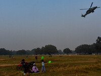 Indian Army helicopters take part in a practice run for the upcoming Vijay Diwas celebrations in Kolkata, India, on December 10, 2024. Vijay...