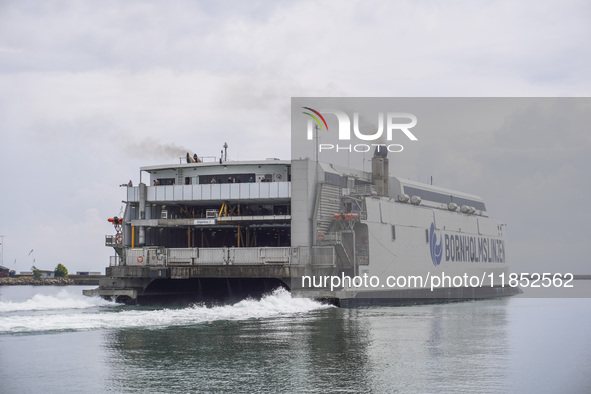 A Bornholmslinjen ferry is in port in Ystad, Sweden, on August 4, 2024. 