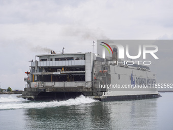 A Bornholmslinjen ferry is in port in Ystad, Sweden, on August 4, 2024. (